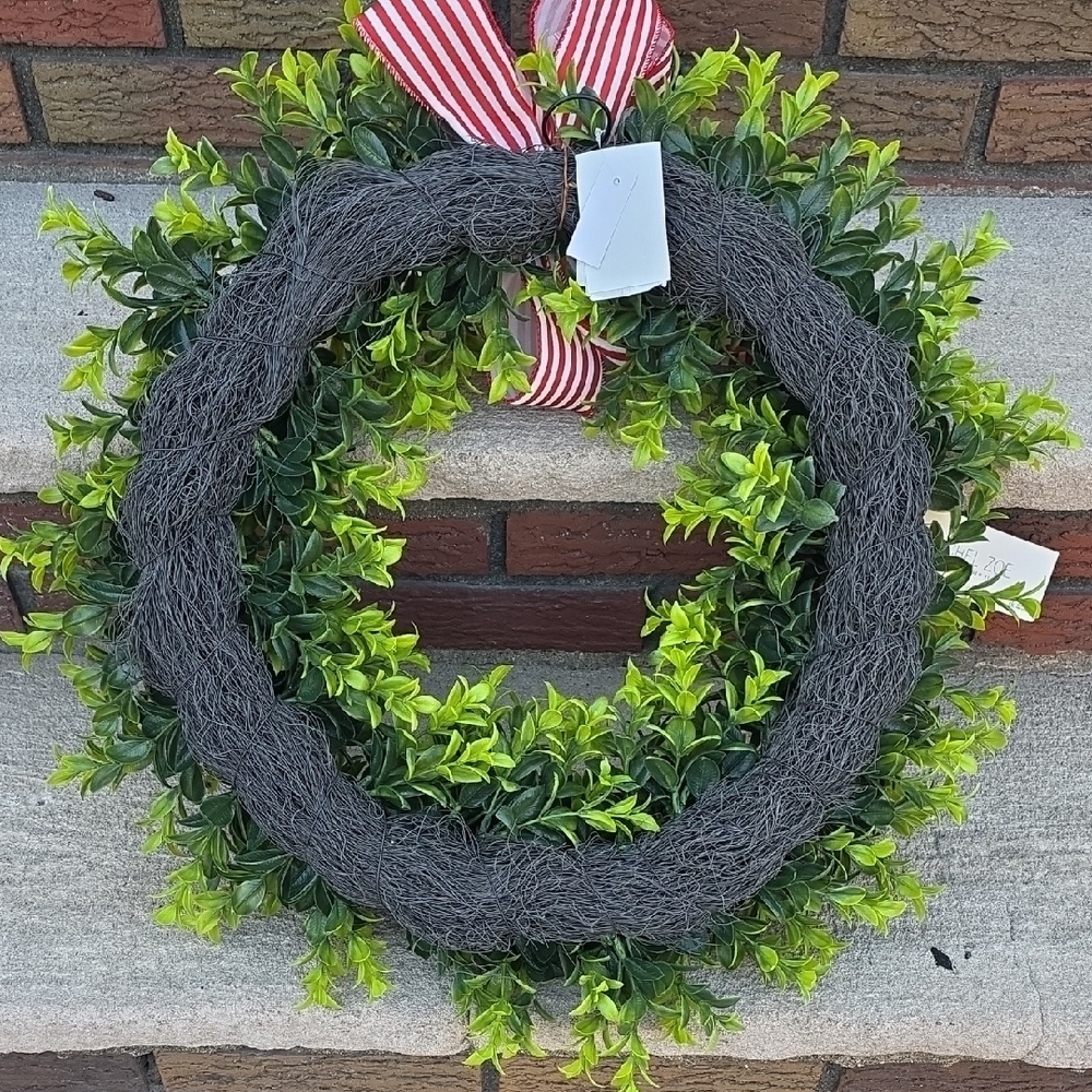 Rachel Zoe Green Wreath with Red Striped Ribbon - Picture 3 of 4
